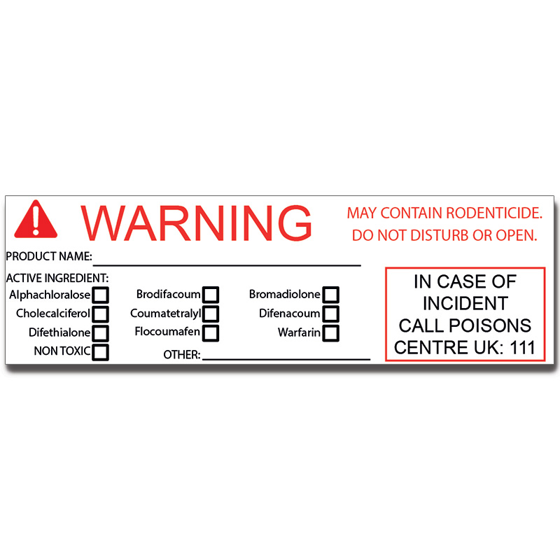 Warning Rodenticides Labels (Unbranded)